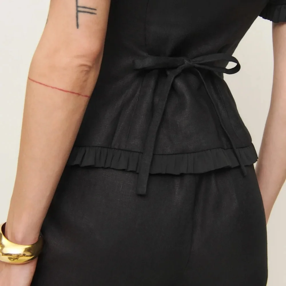 Reformation Lilibet Linen Two Piece Black - Size 6